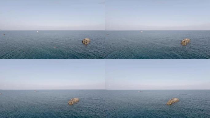 摄像机看着海里的一块石头，慢慢落下。