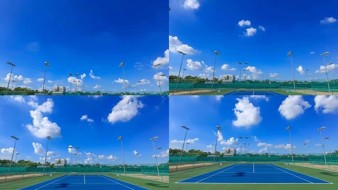 蓝天云彩室外空网球场的延时