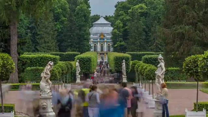 Tsarskoye Selo Pushkin timelapse，圣彼得堡，俄罗斯，公园小巷，树木和
