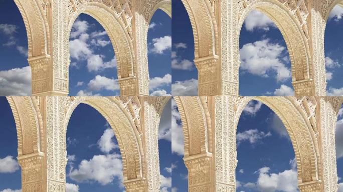 西班牙格拉纳达阿尔罕布拉的伊斯兰(摩尔人)风格拱门
