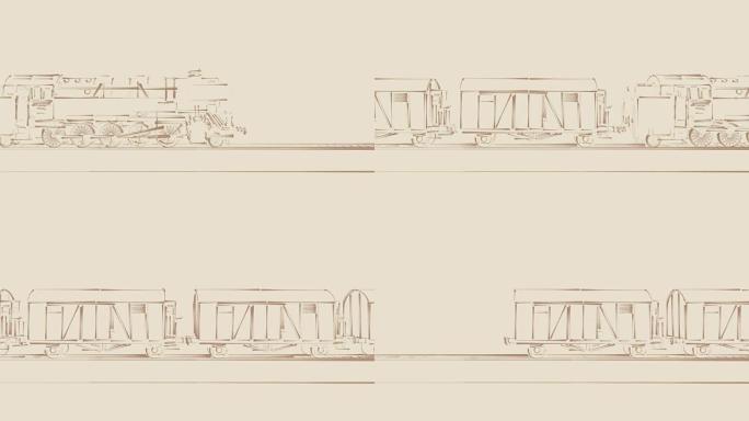 旧蒸汽火车卡通素描2D动画