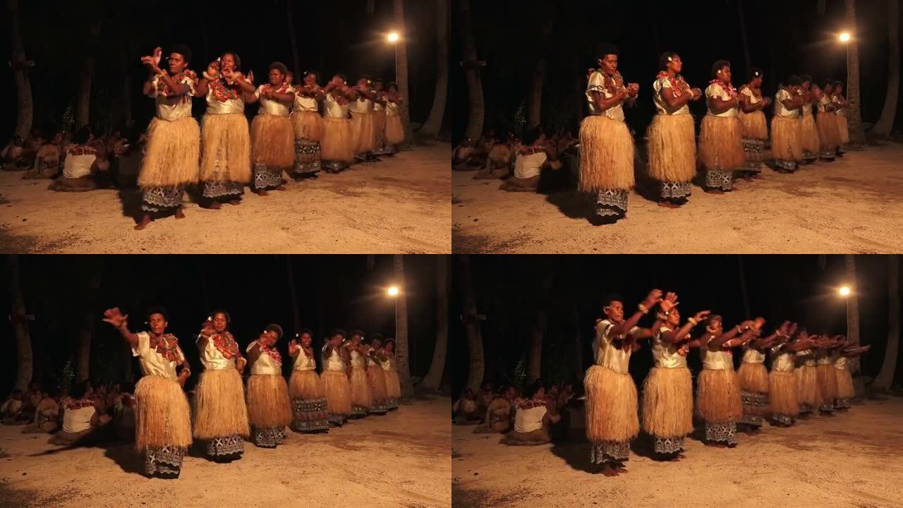 斐济土著妇女跳传统的Meke女舞