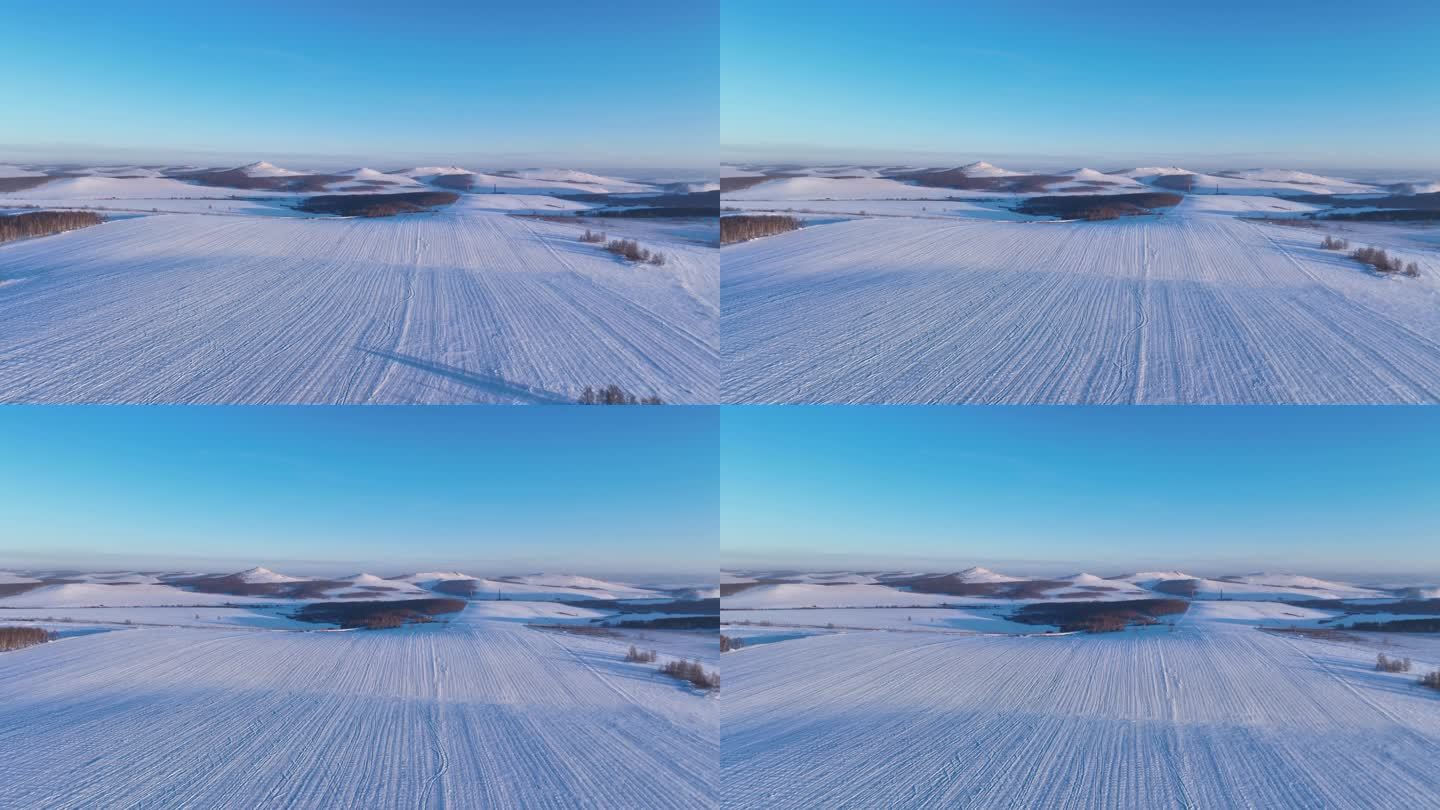 航拍严冬中的白雪皑皑的田野