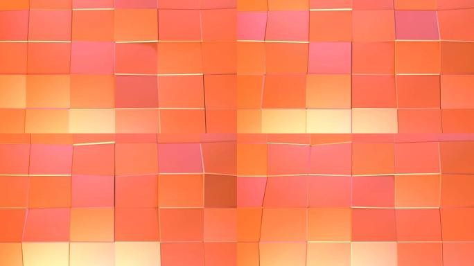 抽象简单的粉色橙色低聚3D表面作为转换环境。移动纯粉色橙红色多边形的软几何低聚运动背景。4k全高清无