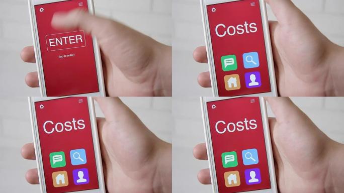 智能手机上的成本概念应用Man使用移动应用程序。