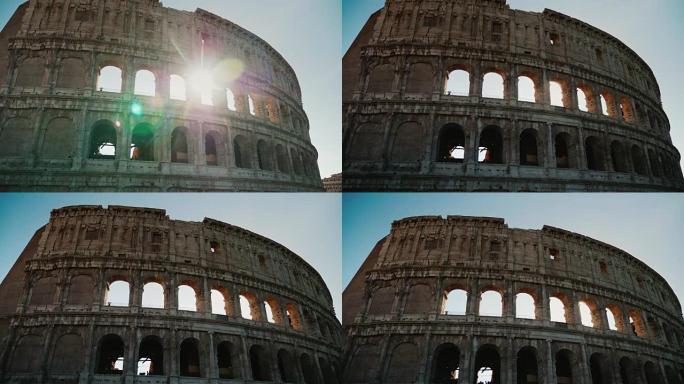 阳光明媚地照耀着罗马圆形大剧场的拱门。替身拍摄
