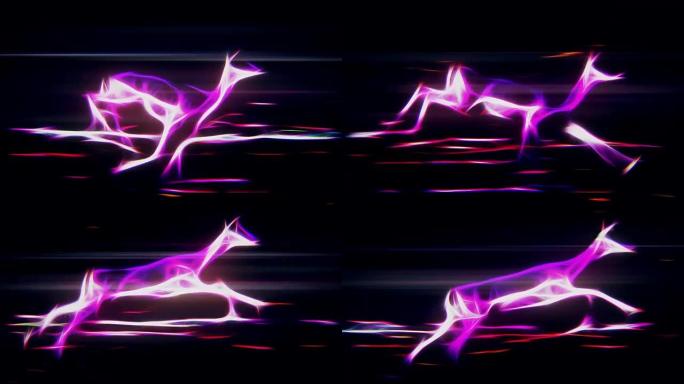闪电能量瞪羚在霓虹森林中奔跑无缝循环新品质独特手工卡通动画动态欢乐视频素材