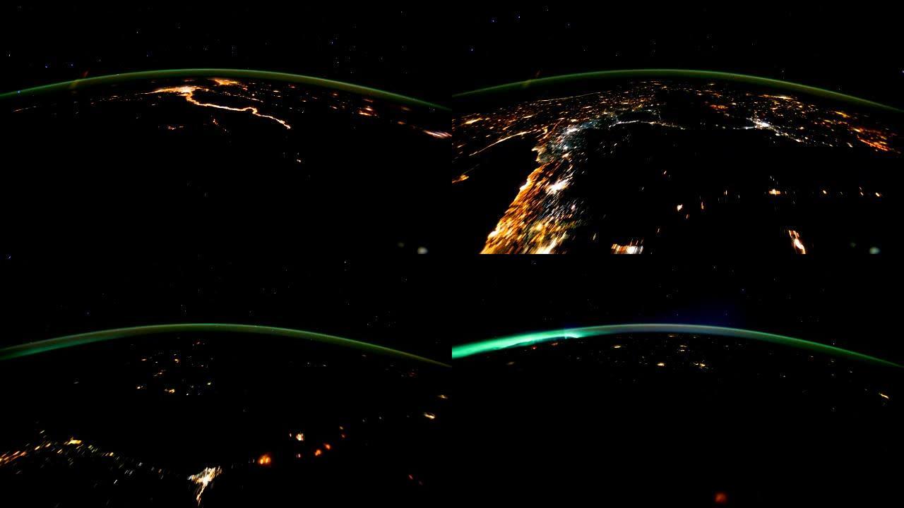 从太空中看到的夜晚地球。