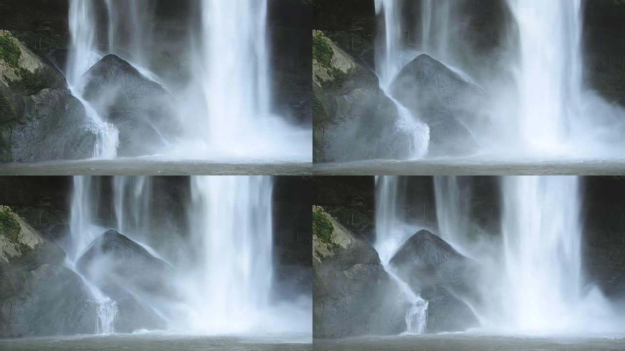 黑色岩石上的瀑布水资源壮观流水