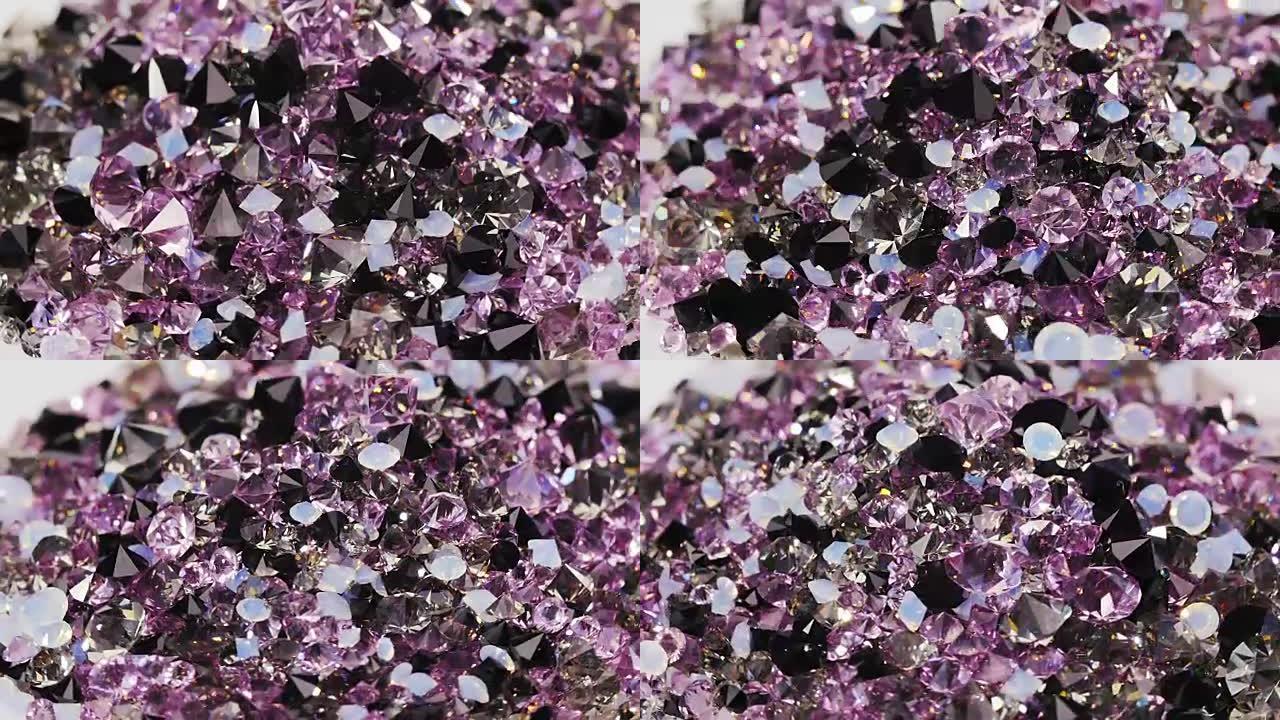 许多深紫色钻石宝石旋转背景