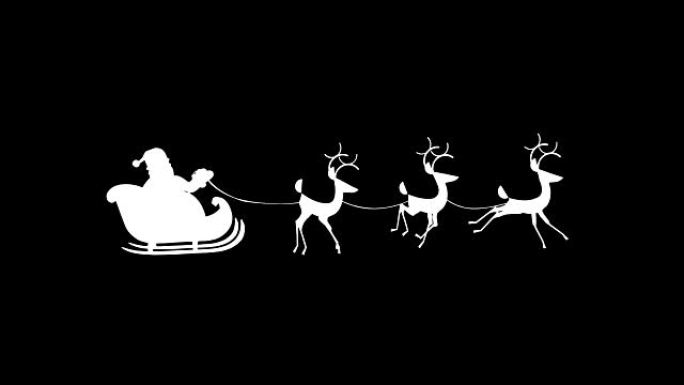 圣诞老人剪影骑着驯鹿雪橇