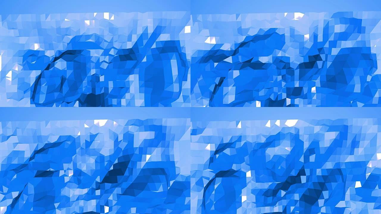 蓝色低聚波浪表面作为卡通背景。蓝色多边形几何振动环境或脉动背景卡通低聚流行现代时尚3D设计。自由空间
