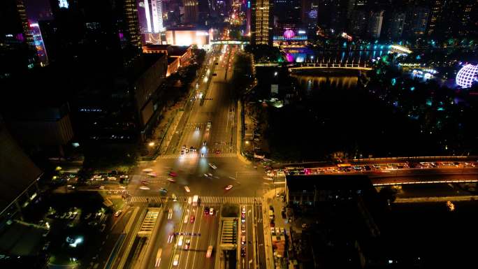 杭州大厦夜晚夜景环城北路车流延时4