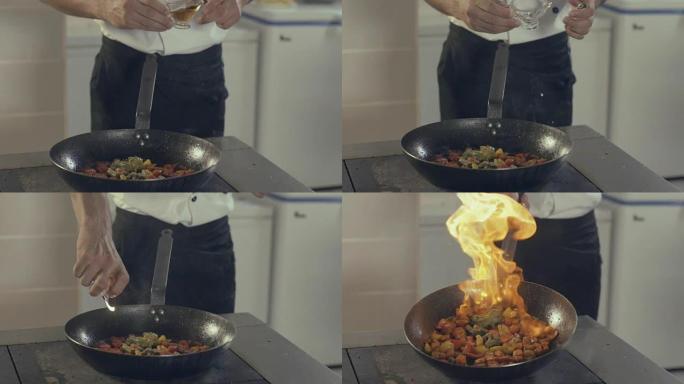 厨房烹饪火焰风格的厨师
