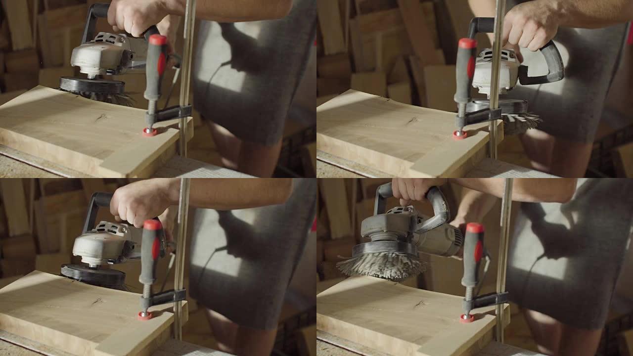 木工木匠使用划线机关闭手