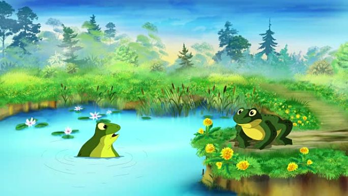 池塘附近的绿色青蛙UHD