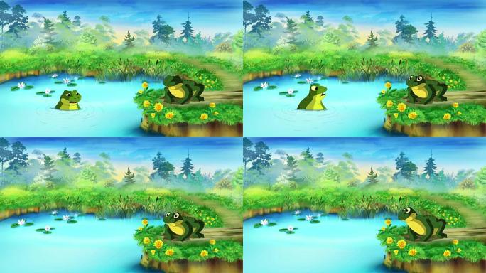 池塘附近的绿色青蛙UHD