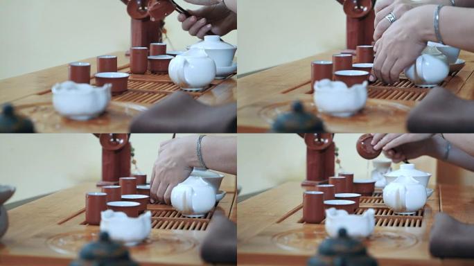 茶几上的中国传统茶道，特写
