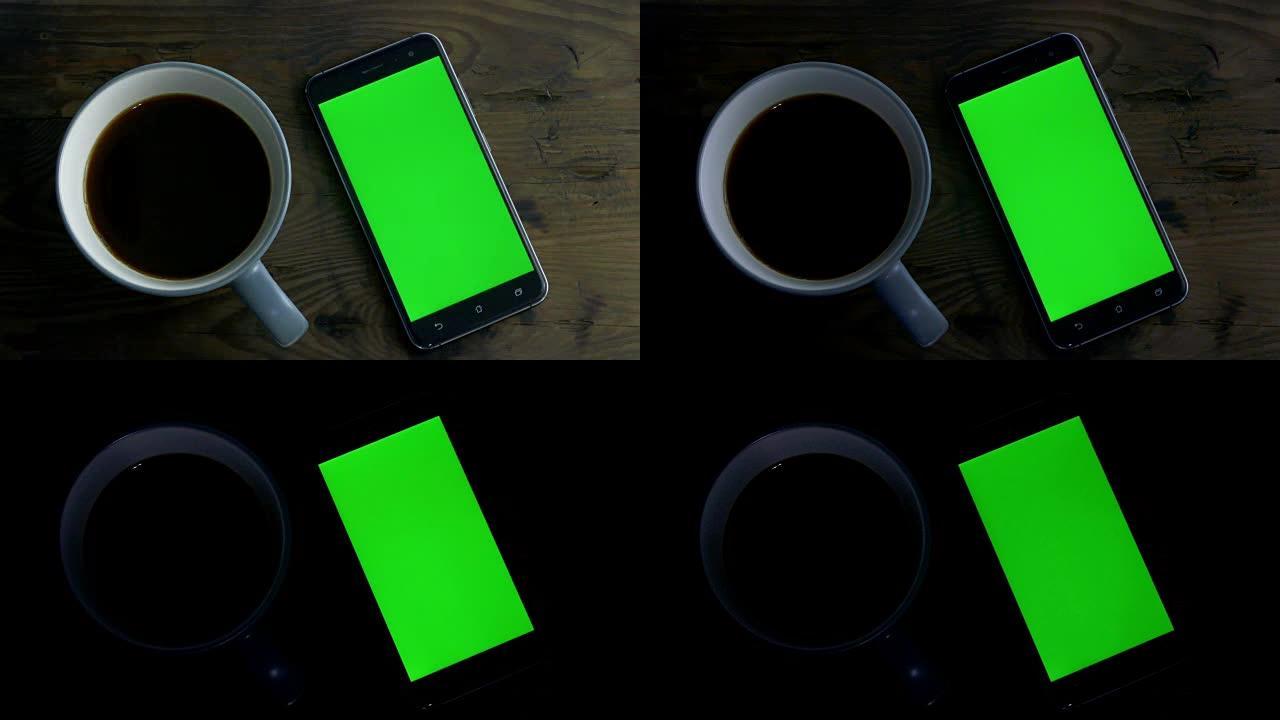 咖啡绿屏手机仿旧木灯关闭