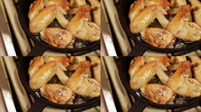 用烤面包皮在锅里炸的鸡肉