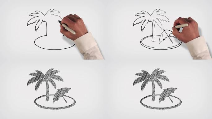 热带岛屿白板定格风格动画