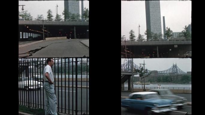 男子看汽车在FDR驱动器和联合国1957
