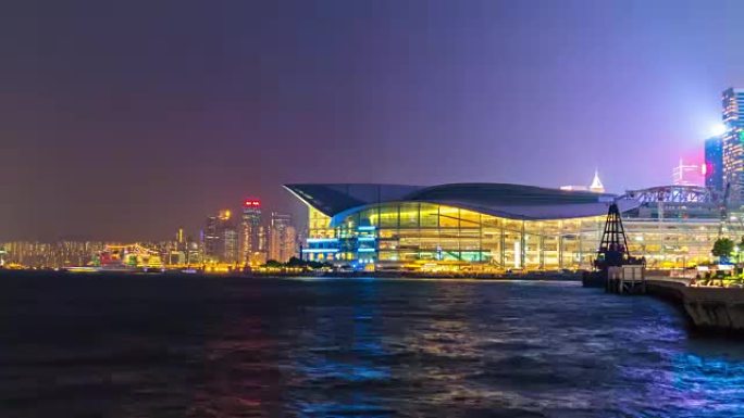 中国之夜香港湾会展中心全景4k延时