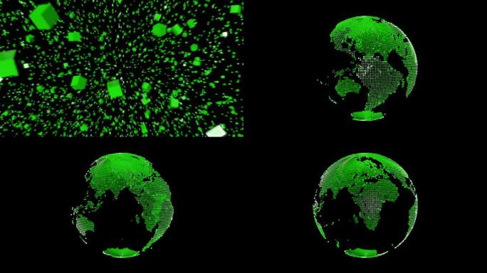 像素地球仪汇聚几何正方体