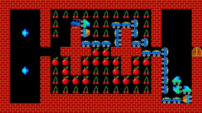 火车拼图，复古风格低分辨率像素化游戏图形动画，37级