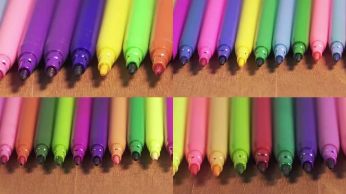 各种颜色的毡尖笔排成一排