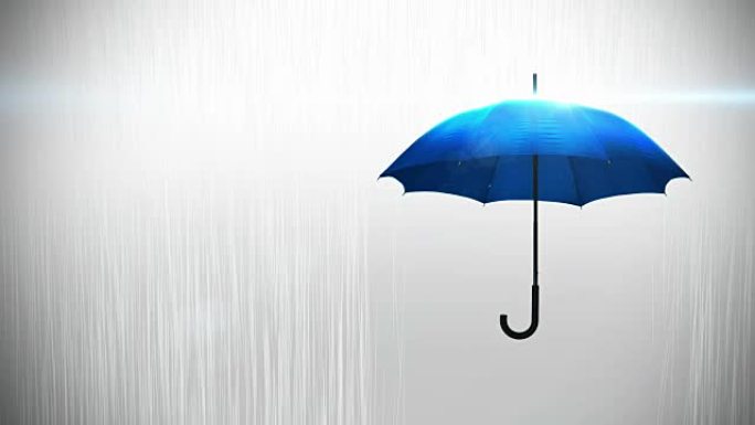 带雨滴和镜头耀斑动画的蓝色雨伞
