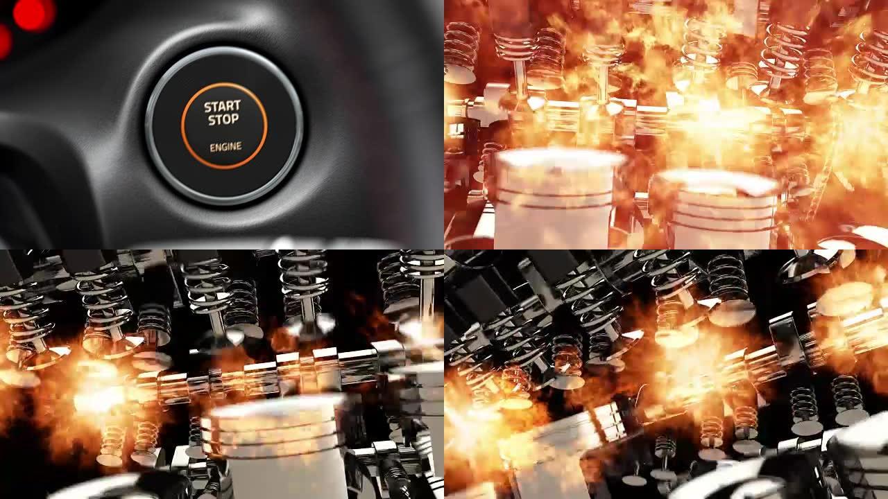 带有启动停止按钮的工作V8发动机的CG动画。