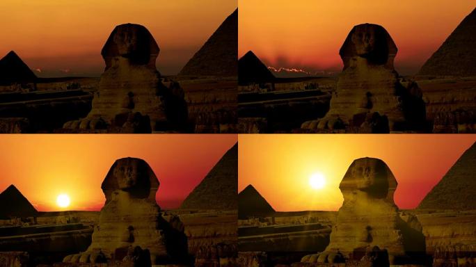 延时。在Cheops和狮身人面像金字塔上的日出。吉萨埃及。五.5