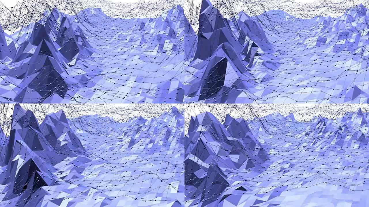 蓝色低聚变化表面作为优雅的环境。卡通低聚流行现代时尚3D设计中的蓝色多边形几何变化环境或脉动背景。