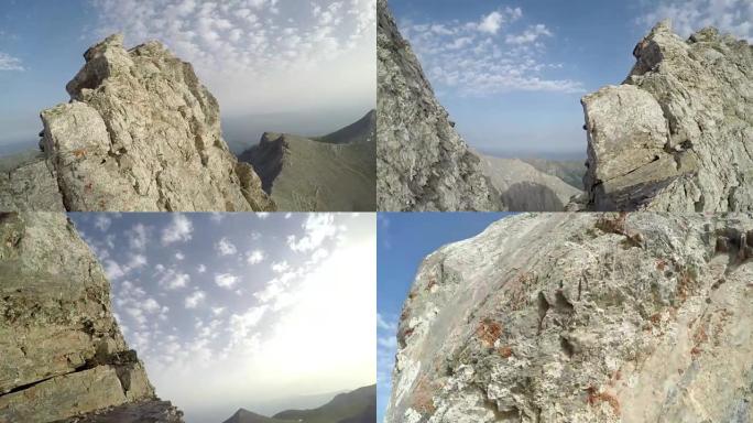 爬山者pov从头盔相机攀登到希腊危险的奥林巴斯峰会