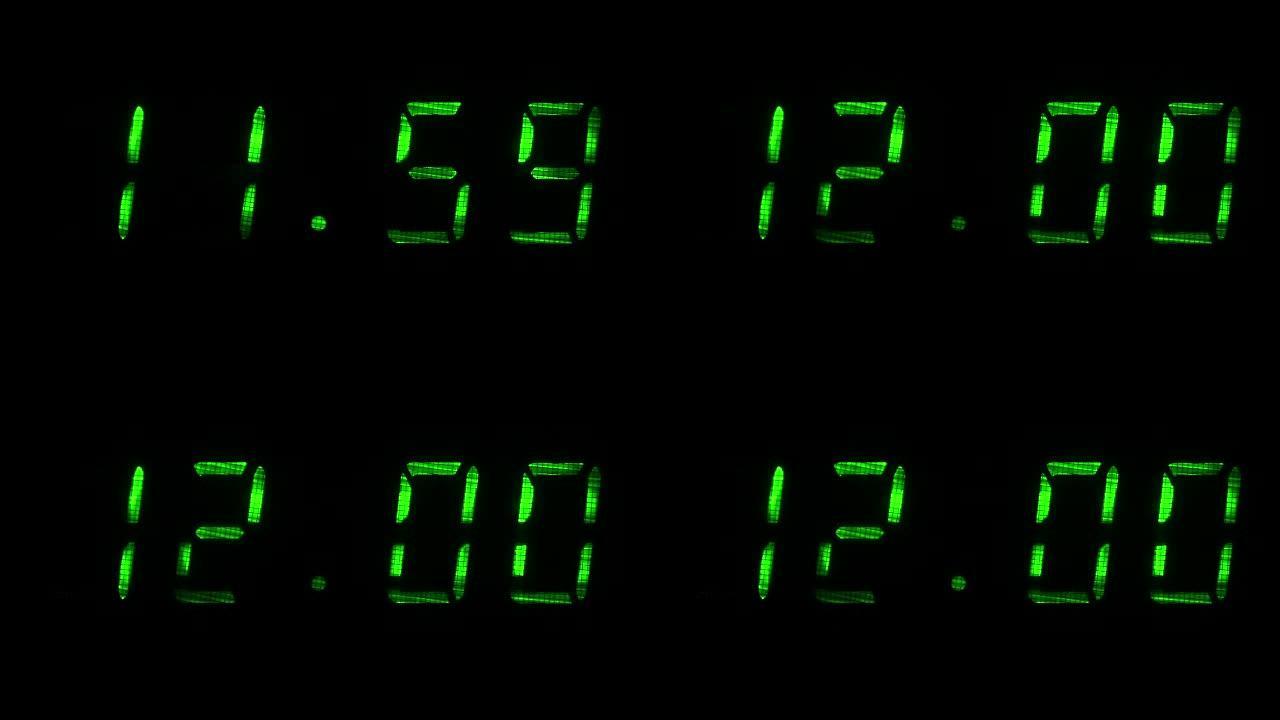 数字时钟显示11小时59分钟到12小时00分钟的时间