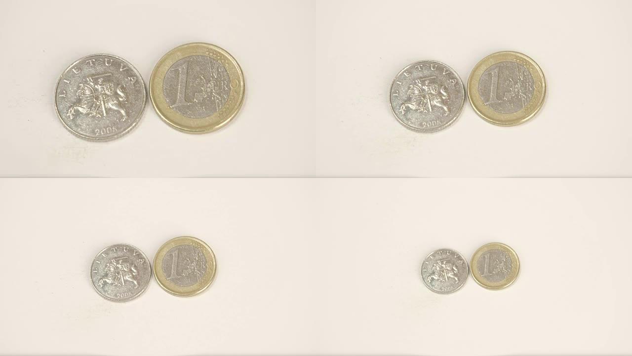 旧立陶宛2008年硬币和1欧元硬币