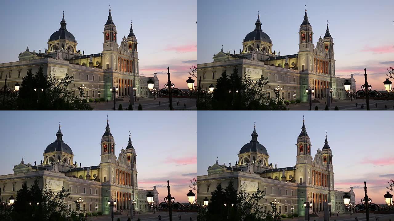 西班牙马德里在拉阿尔穆德纳大教堂和王宫。