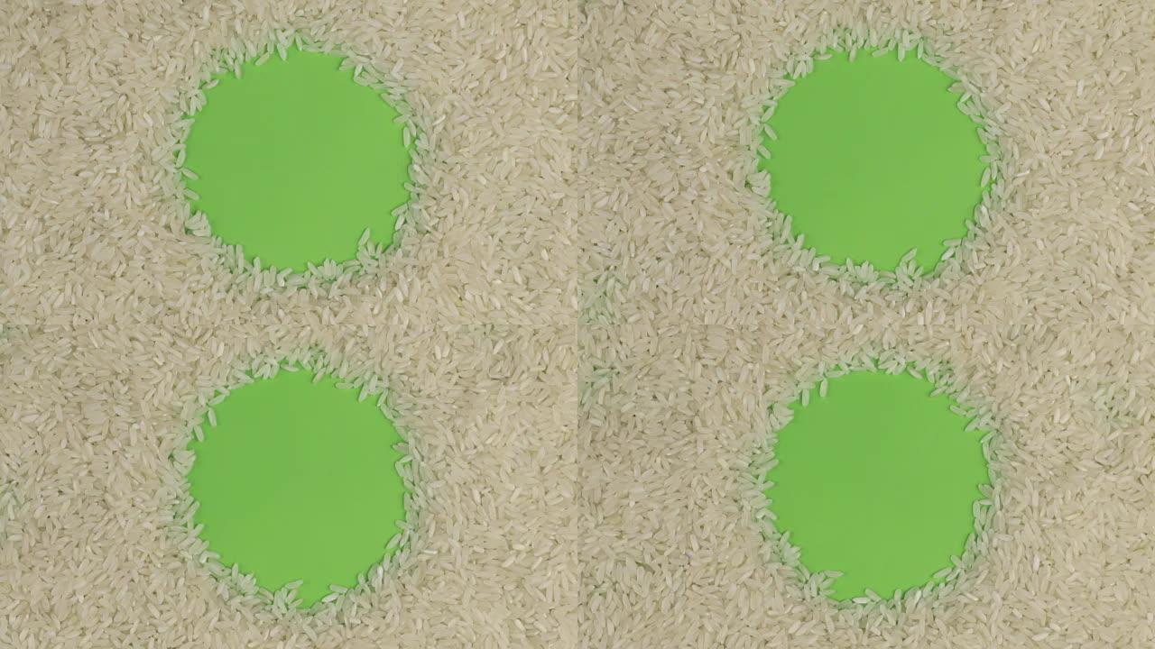 旋转米粒躺在绿色屏幕上，色键。