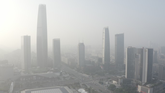 清晨早上东莞市鸿福路国贸民盈中心第一国际