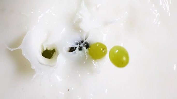 葡萄的浆果掉入牛奶中