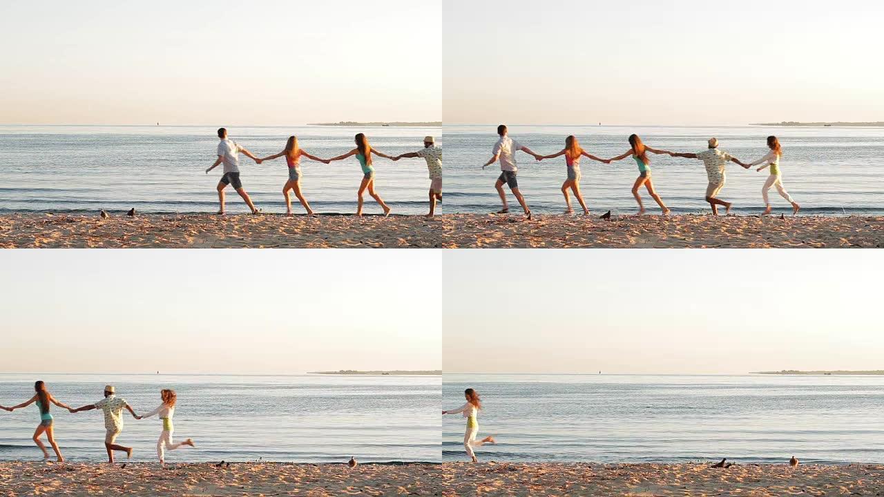 年轻人在海滨领舞。