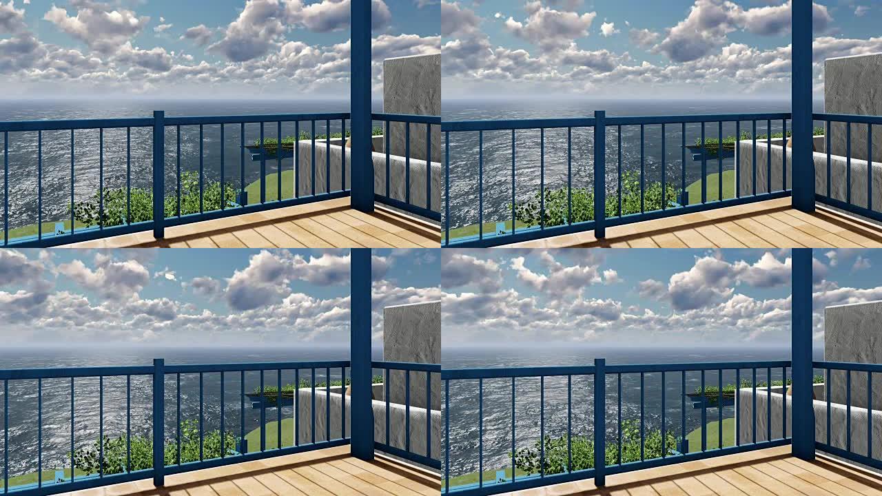 海上延时云的阳台景观