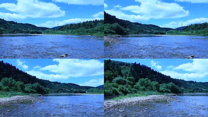 山区河流中有速度水的景观
