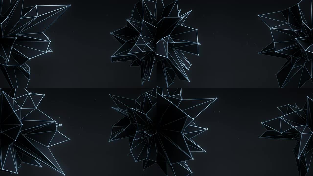 深色多边形形状旋转3D渲染无缝循环动画