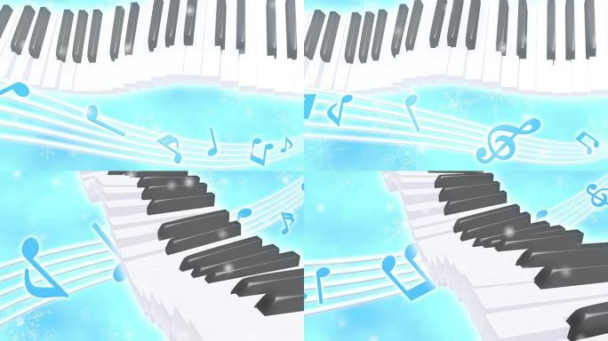 钢琴音符雪环波明亮背景