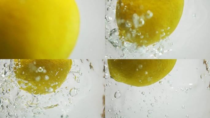 柠檬倒入水中