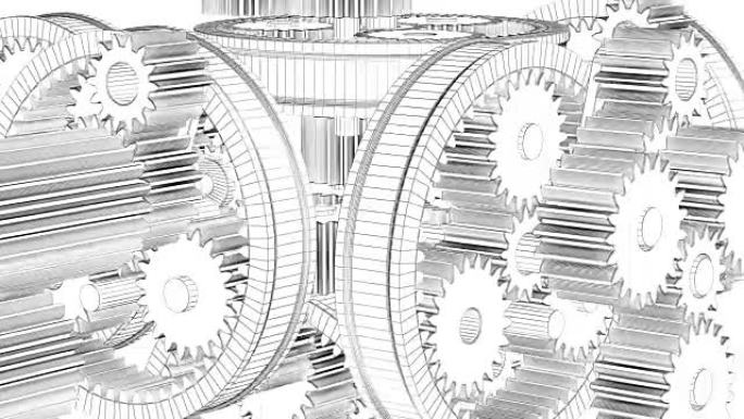 白色齿轮旋转。全高清3d渲染