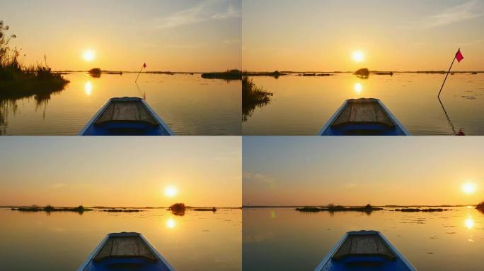 泰国粉红莲湖乘船旅行的早晨日出。