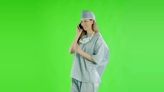 白人妇女greenscreen削减了医生保健护士的磨砂膏